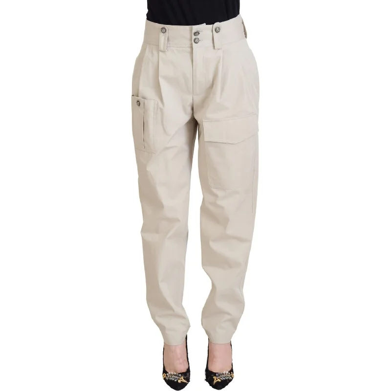 Dolce & Gabbana Chic Beige Cotton Trousers for Elegant Comfort High Waist Slim Fit Ankle Length