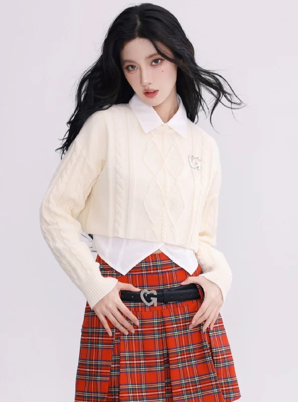 CG Diamond Knit Cropped Sweater Slim Fit Regular Fit Oversized