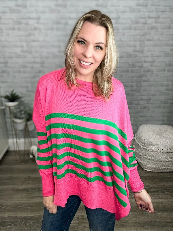 Striped Oversized Sweater with Elbow Patches Elegant Classic Vintage