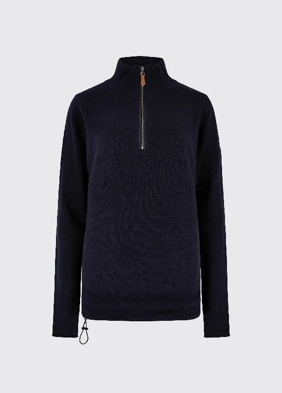 Morrisey Zip Neck Sweater - Navy Cotton Fabric Linen Fabric Terry Fabric