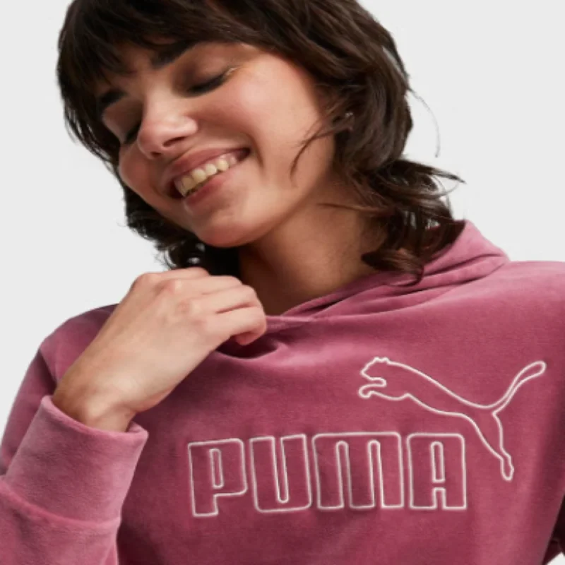 Women's Puma Essentials+ Velour Pullover Hoodie Cap Sleeve Casual
