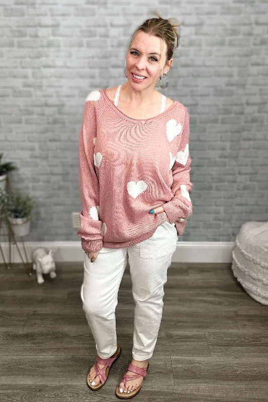All My Love Heart Sweater by JadyK - Ivory Welt Pockets Slit Pockets Flap Pockets