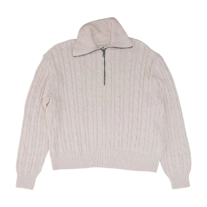 Pink Solid 1/4 Zip Pullover Fine Merino Wool