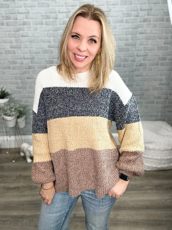Wide Striped Cozy Knit Sweaters Embroidered Appliqued Beaded