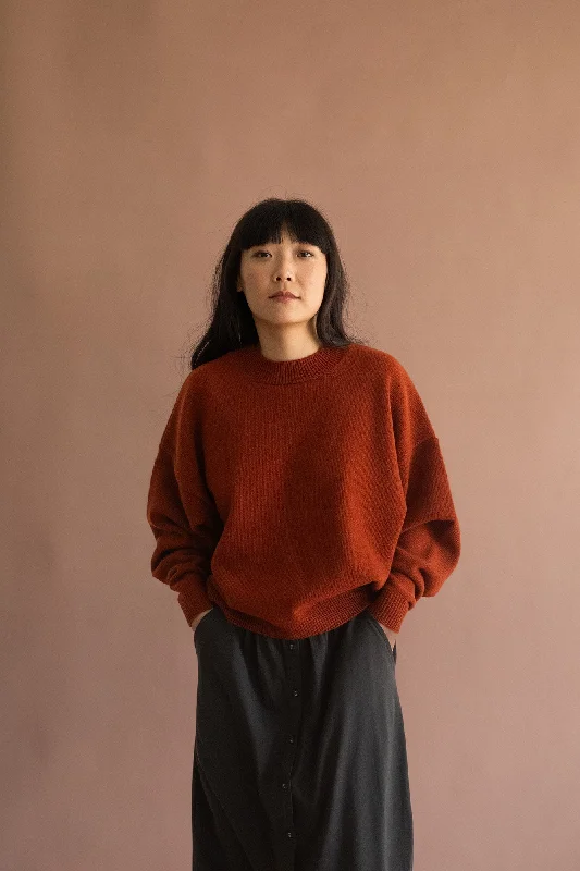 Gaudia sweater batwing sleeve merino wool red Tailored Straight A-Line