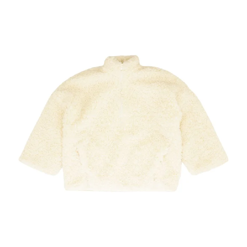 Ivory Solid 1/4 Zip Pullover Ruffle Sleeve Feminine