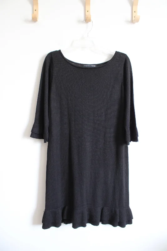 Madison Leigh Black Ruffled Hem & Sleeved Sweater Dress | M Knit Fabric Woven Fabric Fleece Fabric Madison Leigh Black Ruffled Hem & Sleeved Sweater Dress | M Knit Fabric Woven Fabric Fleece Fabric