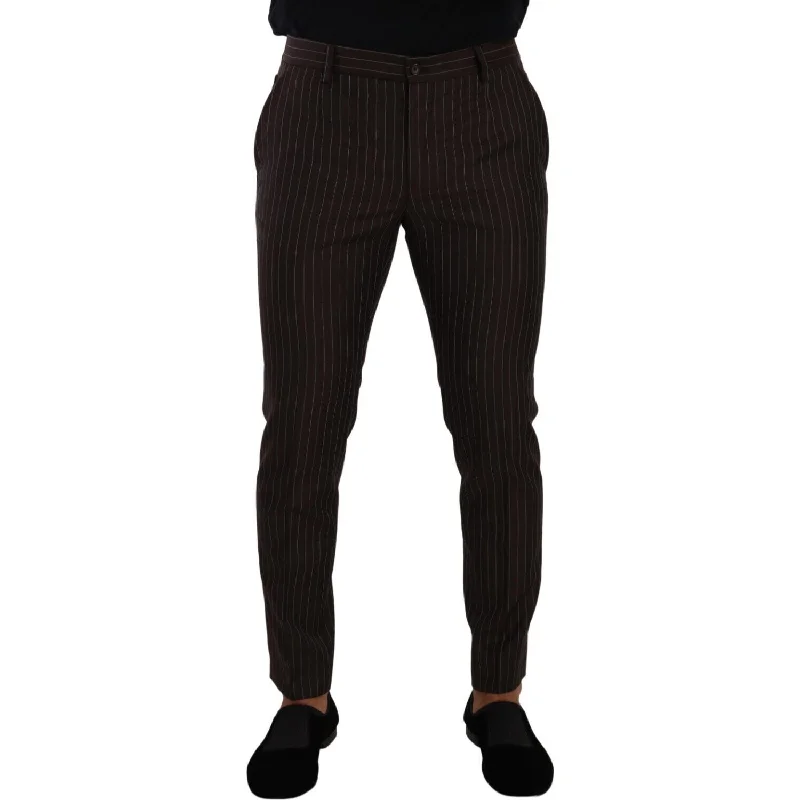 Dolce & Gabbana Elegant Brown Striped Woolen Men's Trousers Trousers Palazzo Wide Leg