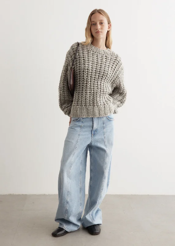 Hand Knit Sweater Solid Color Striped Floral Print
