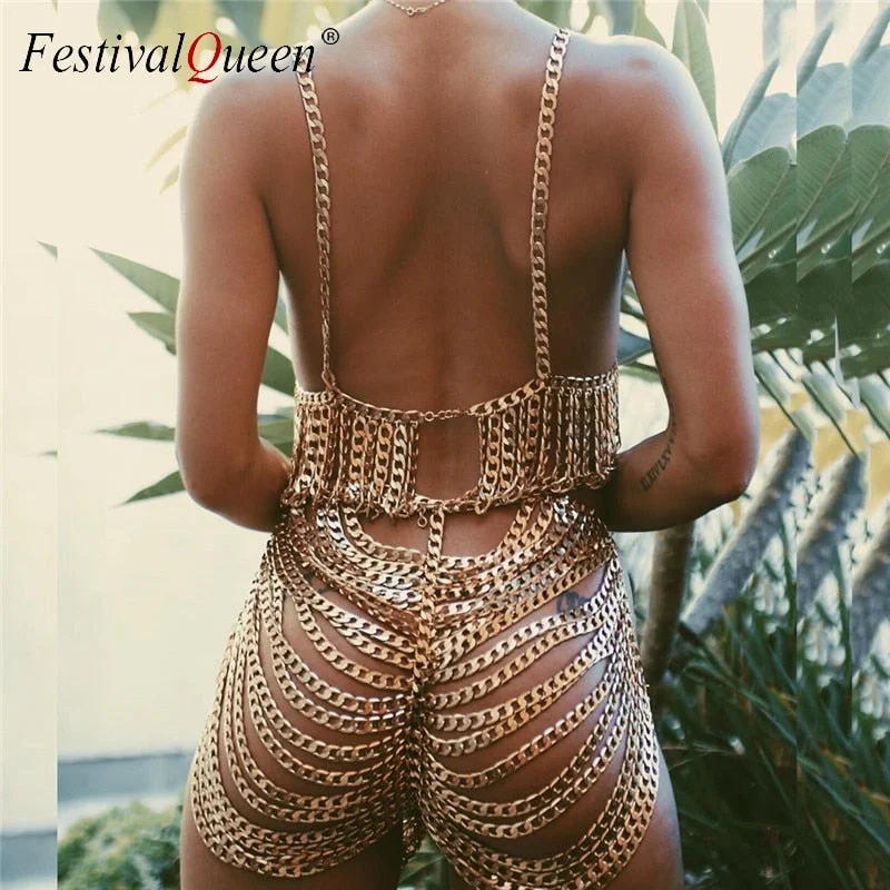 Chain Crop Top & Bottom Hooded Caped Shawl Collar