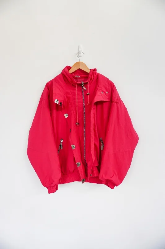 Anzon1 Pink Vintage Ski Jacket Front Pockets Side Pockets Patch Pockets