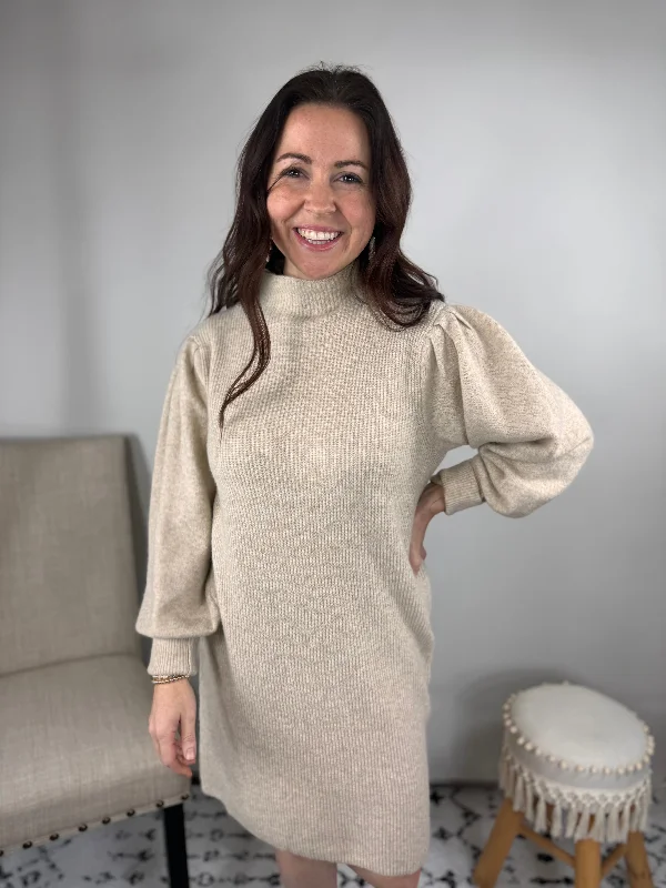 Stacy Khaki Sweater Dress Tailored Straight A-Line