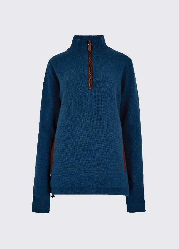 Morrisey Zip Neck Sweater - Peacock Blue Stretchy Elastic Breathable