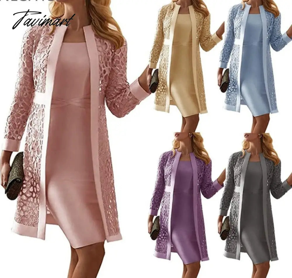 Tavimart Two Piece Dress Women Long Sleeve Knee Length Jacket Mother of The Bride Dresses Formal Party Evening Gown Dress Fashion Wool Fabric Cashmere Fabric Tweed Fabric Tavimart Two Piece Dress Women Long Sleeve Knee Length Jacket Mother of The Bride Dresses Formal Party Evening Gown Dress Fashion Wool Fabric Cashmere Fabric Tweed Fabric
