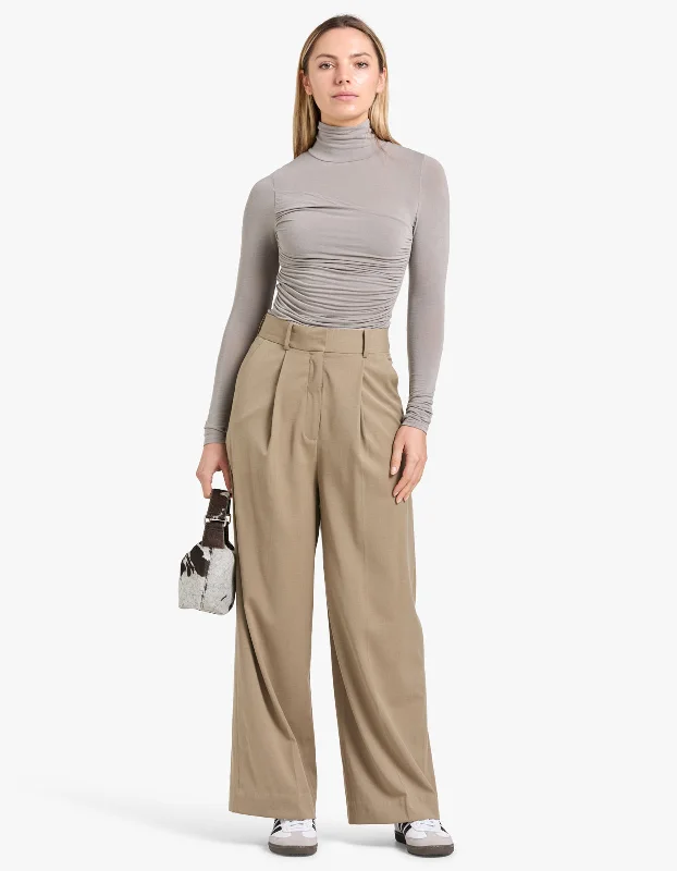 Marina Trouser - Beige High Waist Slim Fit Ankle Length