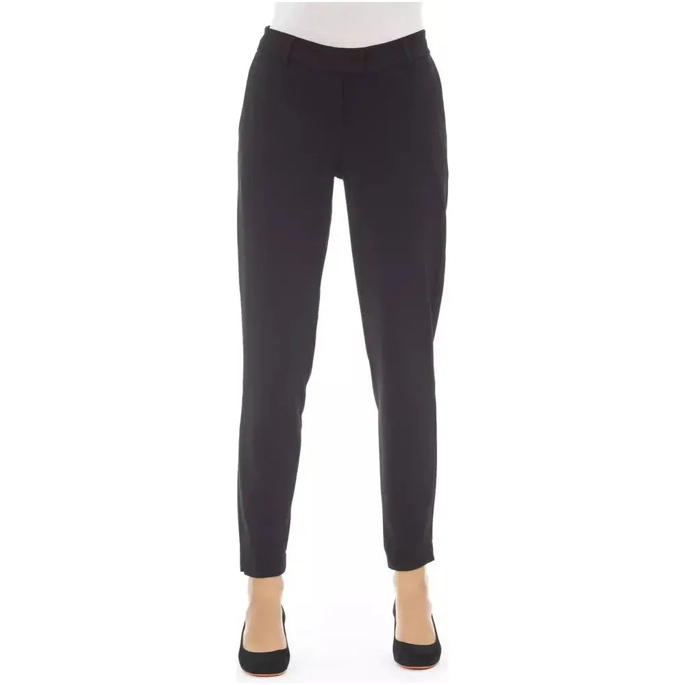 Alpha Studio Black Polyester Women's Trouser Trousers Modern Contemporary