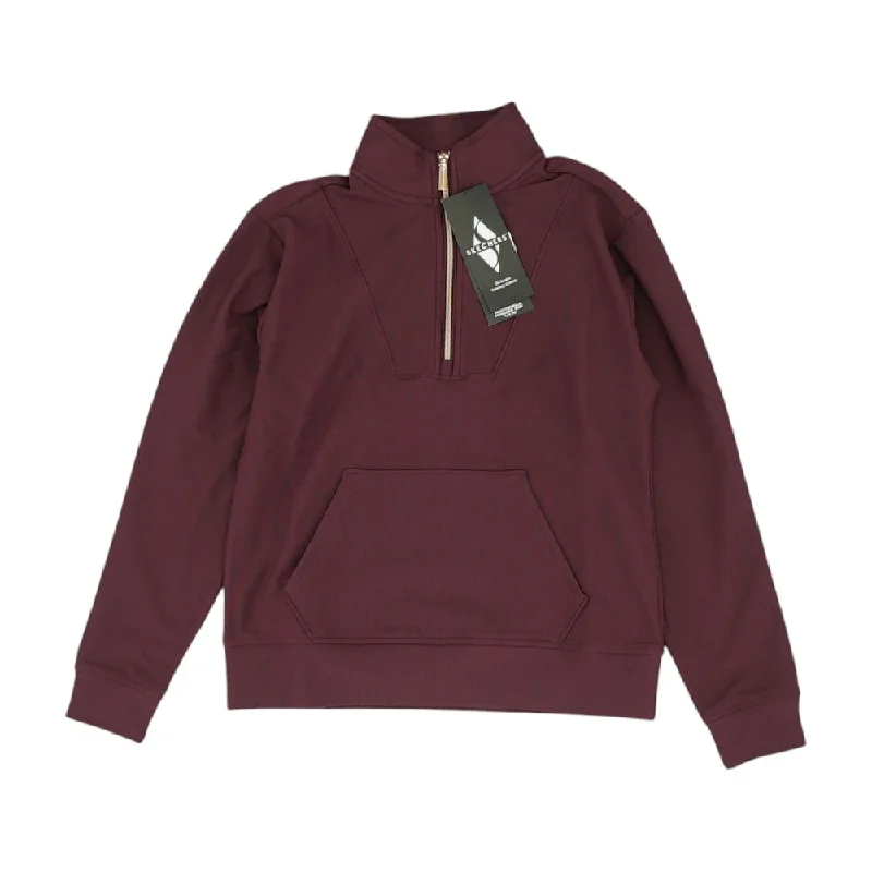 Burgundy Solid 1/4 Zip Pullover Cowl Neck Pullover