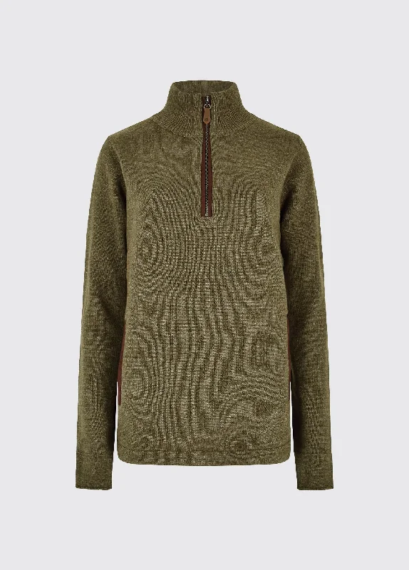 Morrisey Zip Neck Sweater - Dusky Green Notch Collar Peter Pan Collar Cowl Neck