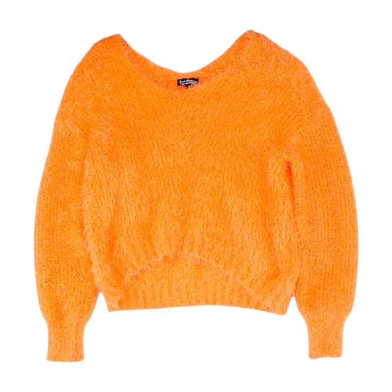 Neon Orange Solid Pullover Sweater Textured Knit Design
