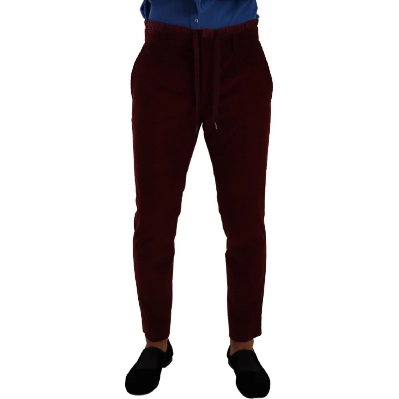 Dolce & Gabbana Elegant Bordeaux Velvet Dress Trousers Trousers Capri Summer