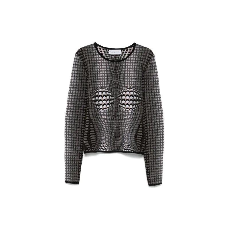 Moon Skin Jacquard Knit Fitted Sweater (Stone Grey) Handmade Hand-knitted Hand-woven