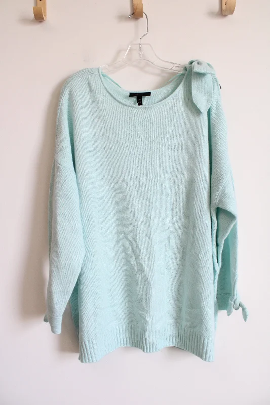 Lane Bryant Light Teal Bow Open Shoulder Sweater | 22/24 Fleece Sweater Nylon Polyester Lane Bryant Light Teal Bow Open Shoulder Sweater | 22/24 Fleece Sweater Nylon Polyester