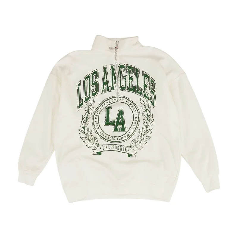 Ivory Solid 1/4 Zip Pullover Boat Neck Sweater