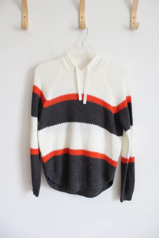 Cloud Chaser Gray & Orange Striped White Sweater Hoodie | S Houndstooth Herringbone Solid