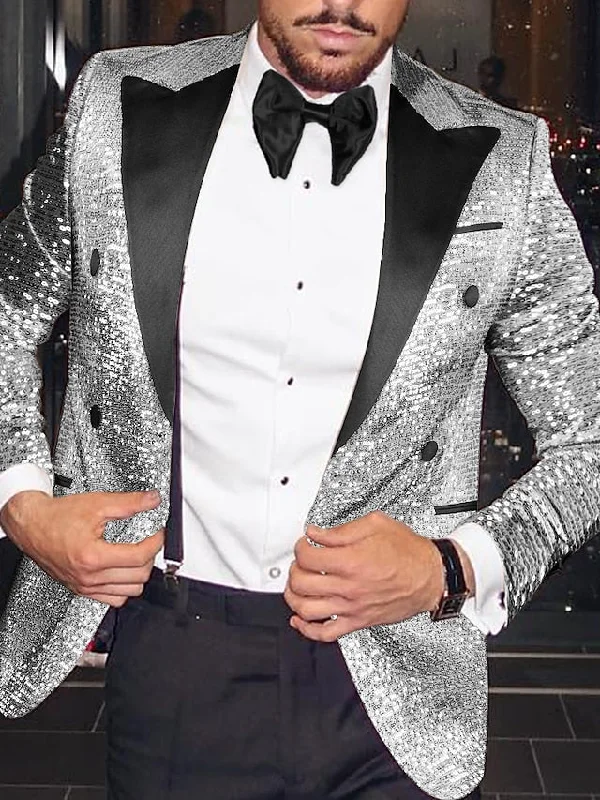 Men's Tailored Fit Double Breasted Six-buttons Party Jacket Appliqued Jacket Beaded Jacket Sequined Jacket Men's Tailored Fit Double Breasted Six-buttons Party Jacket Appliqued Jacket Beaded Jacket Sequined Jacket