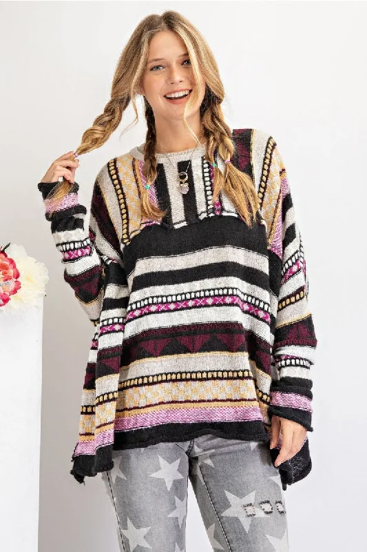 Boho Oversized Boxy Sweater {Easel} Front Pockets Side Pockets Patch Pockets