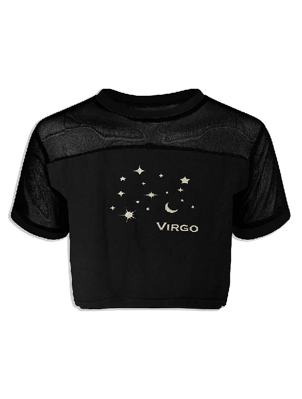 Virgo Zodiac Stars Astrology Mesh Crop Top Casual Formal Business