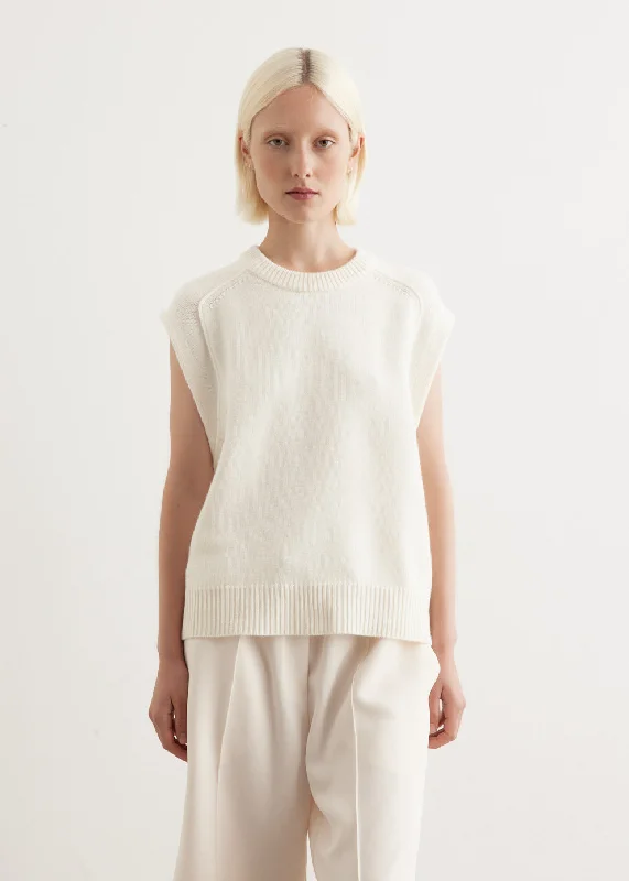 Sleeveless Boxy Sweater Top Mesh Fabric Canvas Fabric Denim Fabric