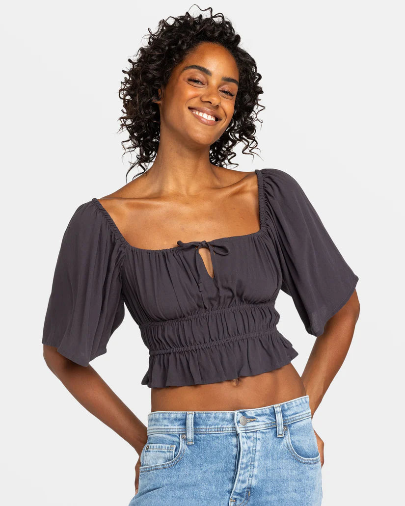 Dawn Winds Crop Top Phantom Spandex Blend Rayon Blend Denim Blend