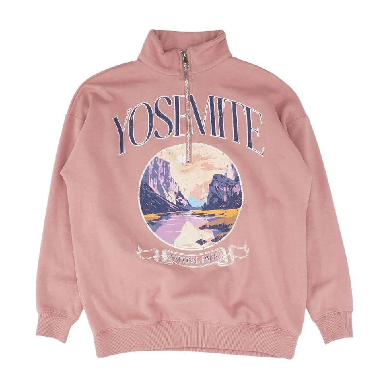 Pink Graphic 1/4 Zip Pullover Lapel Neck Sweater