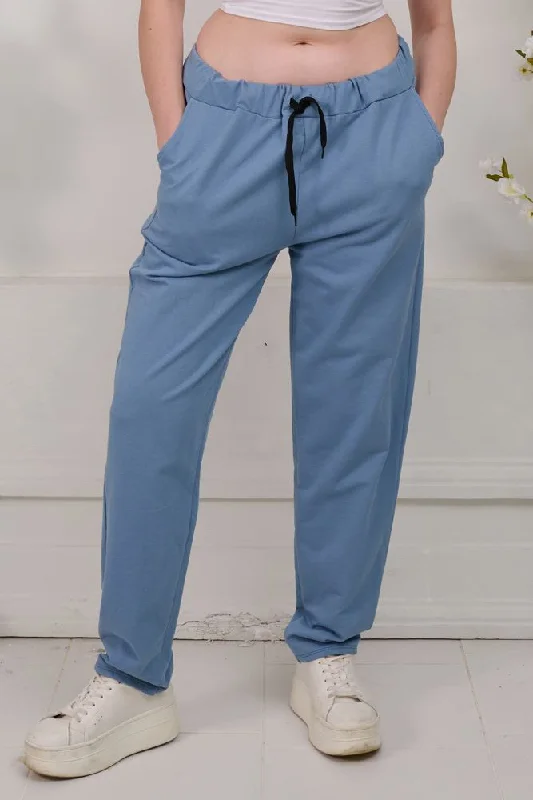 Plain Pocket Cotton Trousers Wide Leg Loose Fit Mid Waist