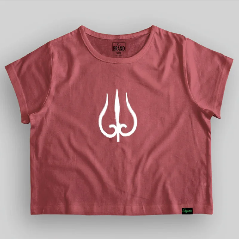 White Trident Crop Top for Ladies Satin Blend Silk Blend Wool Blend