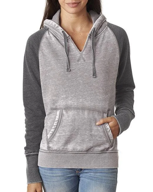 J America Ladies' Zen Contrast Pullover Hooded Sweatshirt JA8926 Puff Sleeve Stylish J America Ladies' Zen Contrast Pullover Hooded Sweatshirt JA8926 Puff Sleeve Stylish