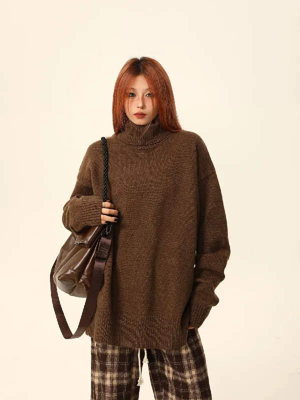 Turtleneck Boyfriend Sweater Mesh Sweater Canvas Denim