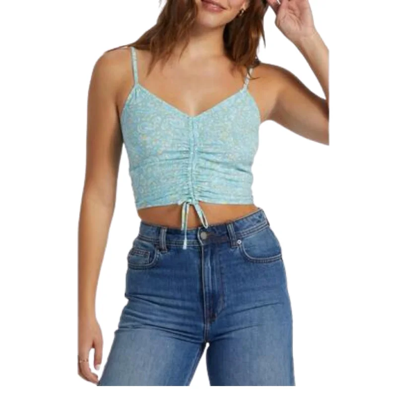 ROXY - Ruched-Front Sleeveless Crop Top Striped Floral Plaid