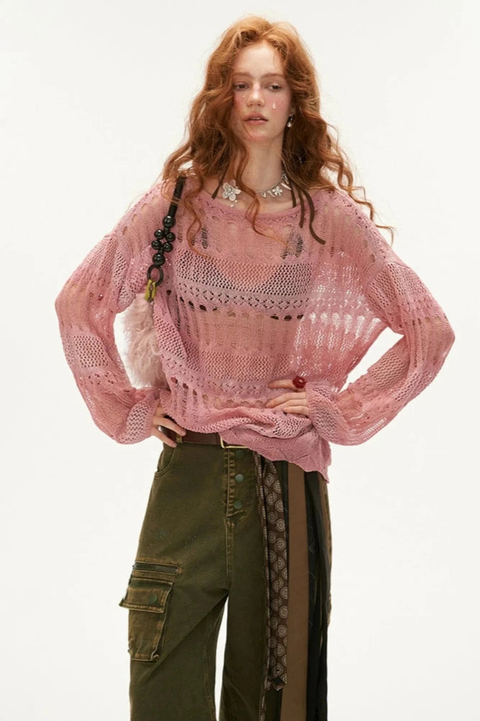 Hottie Crochet Sweater Toggled Drawstring Belted