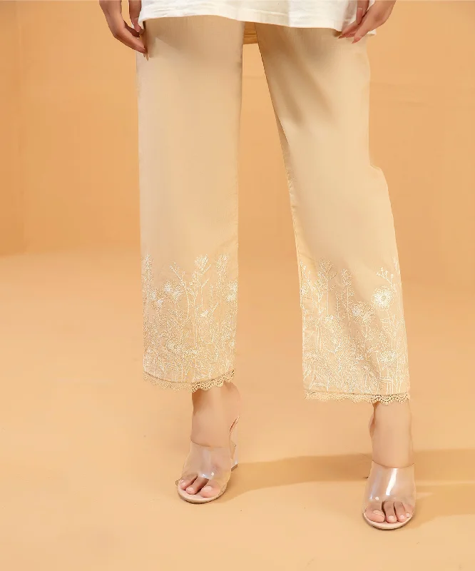 Embroidered Beige Trouser - LTE 437 Trousers Low Rise Relaxed