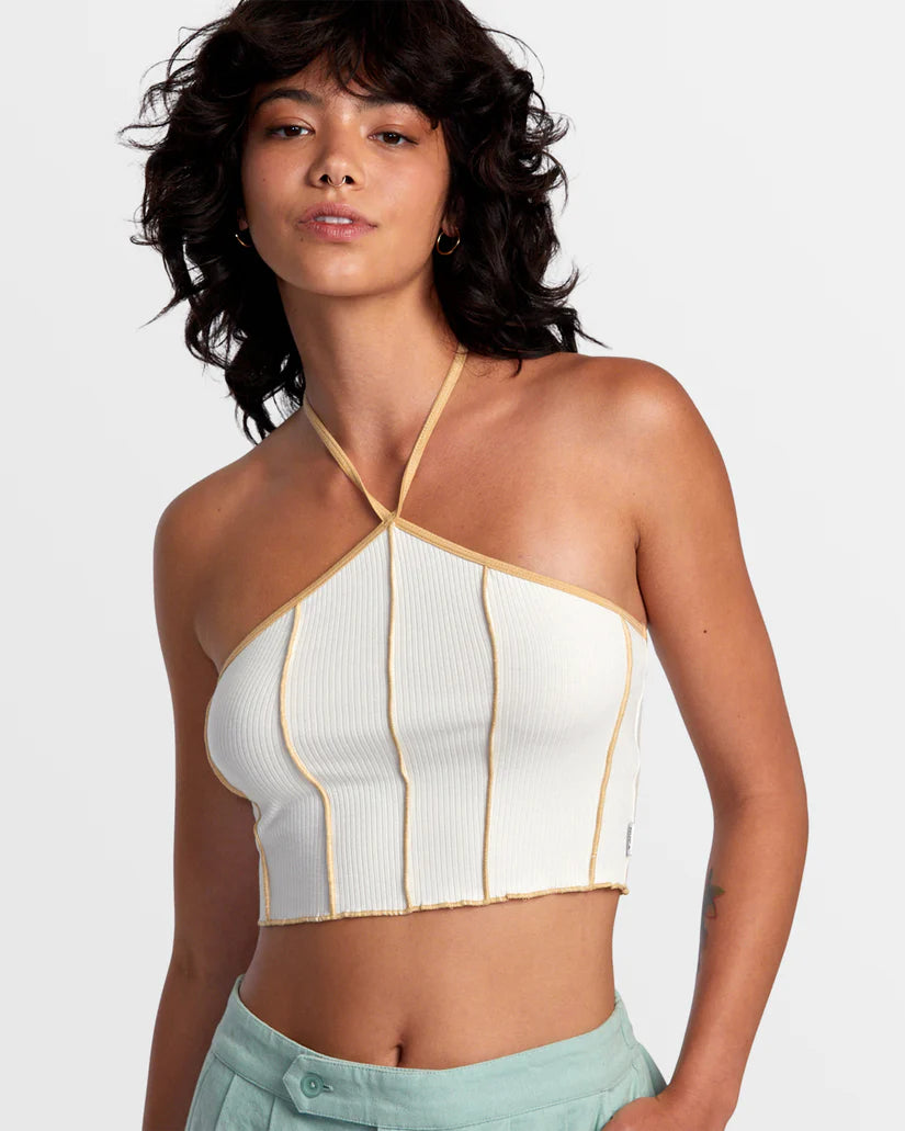 PIPER HALTER CROP TOP Brown Mesh Blend Leather Blend Suede Blend
