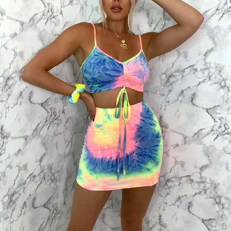 Tie Dye Crop Top & Skirt Knit Fabric Woven Fabric Fleece Fabric