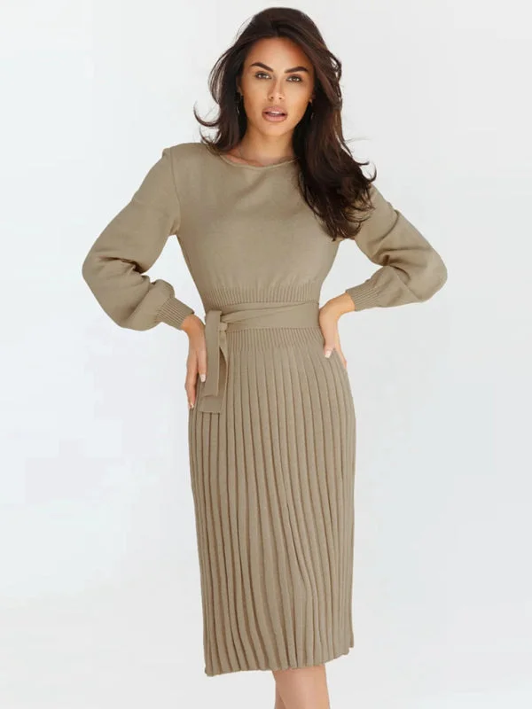 Be playful Classy Solid Color Pleated Sweater Dress | Knitted Jumper Dress | Two Piece Skirt Set Ribbed Striped Patterned Be playful Classy Solid Color Pleated Sweater Dress | Knitted Jumper Dress | Two Piece Skirt Set Ribbed Striped Patterned