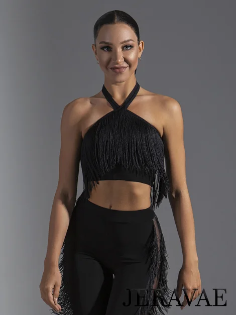 Crop Top Latin Practice Top with Fringe Accents and Halter Neckline PRA 597 Silk Blend Satin Velvet Crop Top Latin Practice Top with Fringe Accents and Halter Neckline PRA 597 Silk Blend Satin Velvet