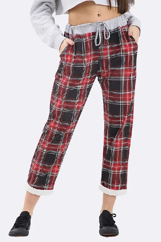 Jaylynn Cotton Tartan Print Foldover Hem Lined Trouser Trousers Bestseller Popular