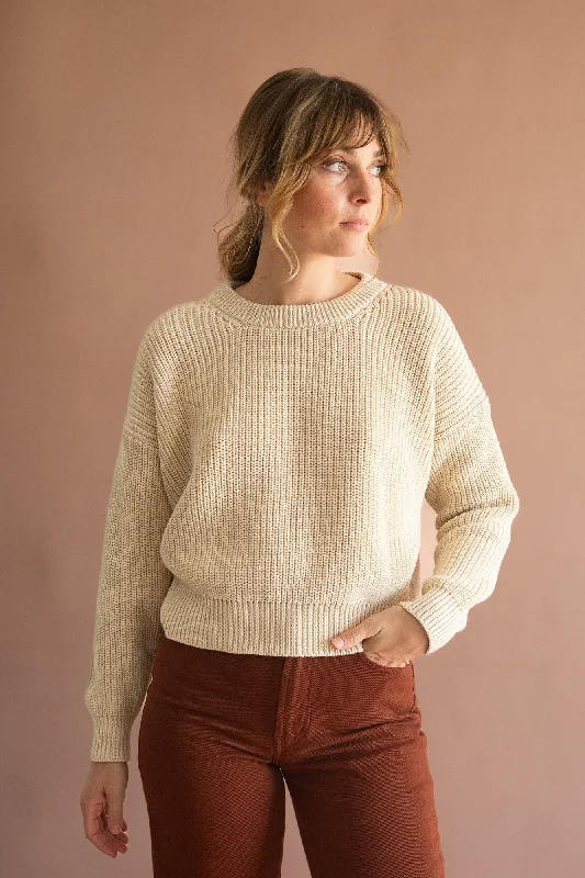 Gyra sweater beige organic cotton Notch Collar Peter Pan Collar Cowl Neck