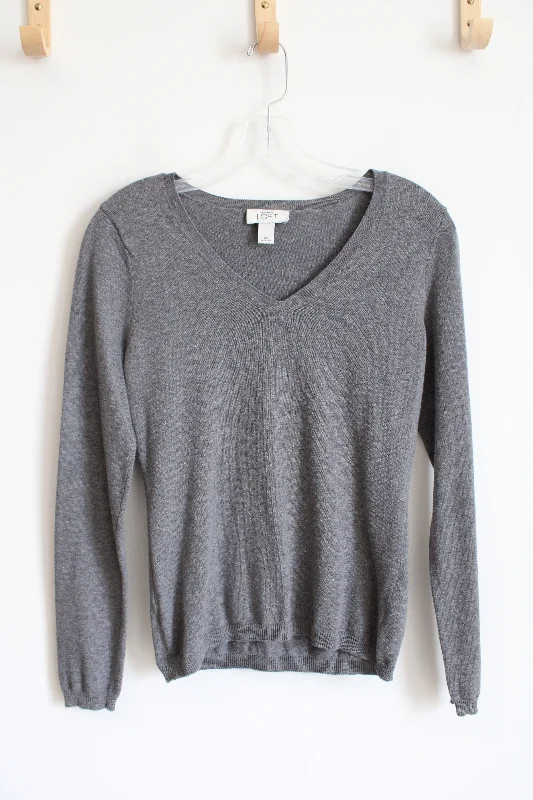 Ann Taylor LOFT Gray V-Neck Sweater | XS Hooded Caped Shawl Collar