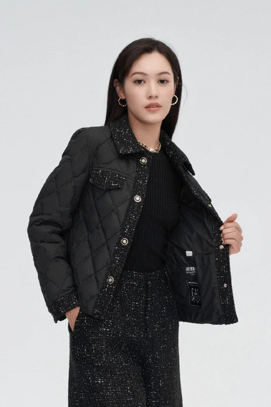 Tweed Goose Down Short Jacket Cotton Fabric Linen Fabric Terry Fabric
