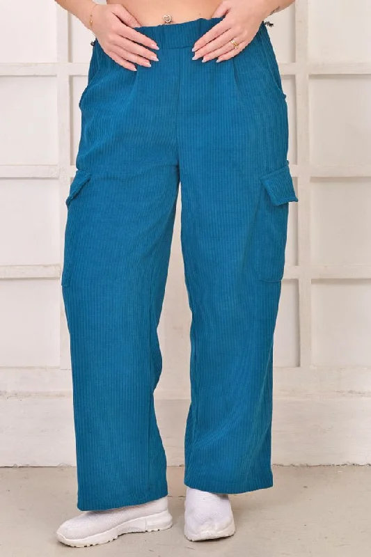 Plain Ribbed Pockets Cargo Trousers Trousers versatile all-occasion